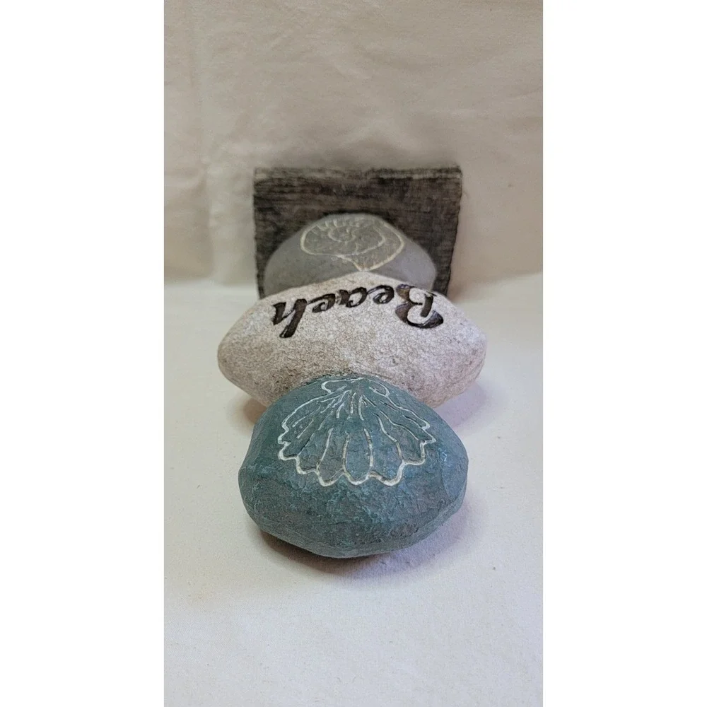 Stacked Stone Resin BEACH & SHELLS on DRIFTWOOD Decorative Standing TABLE Decor